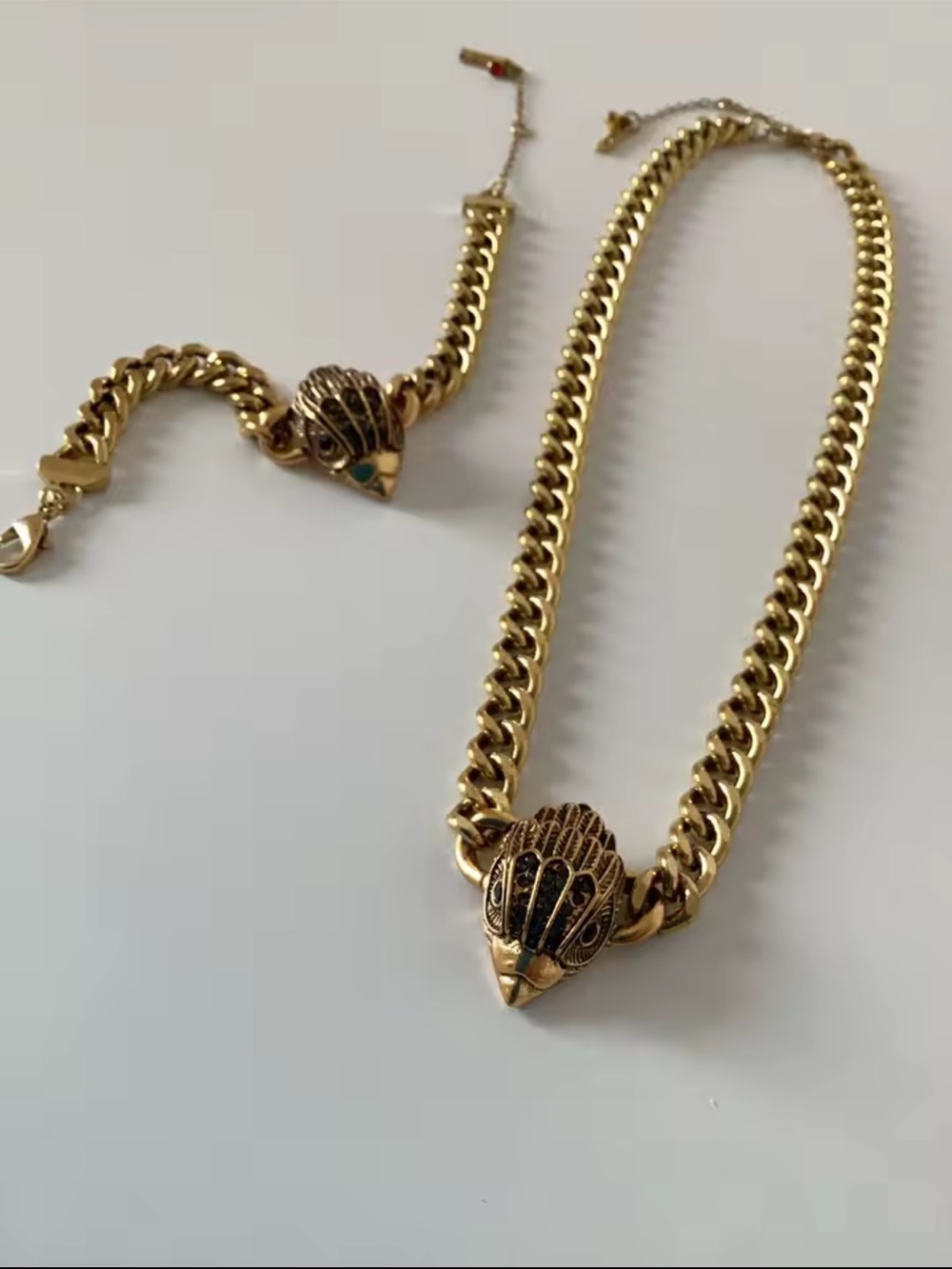 Antique Bird Gold Chunky Necklace&Bracelet Set